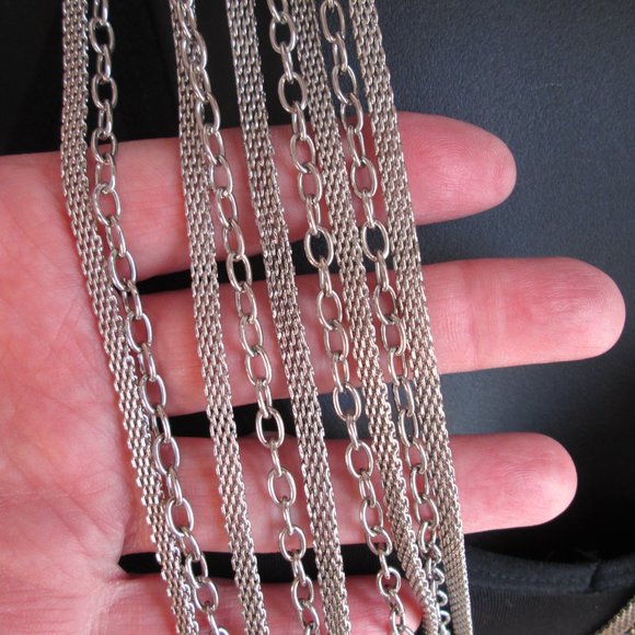 Vintage Multi Strand Chain Belt Shiny Silver Tone Mesh - Picture 4 of 9